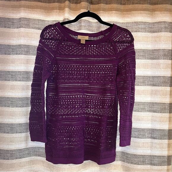 Loft Purple Open Knit Top Size Small - Picture 1 of 6